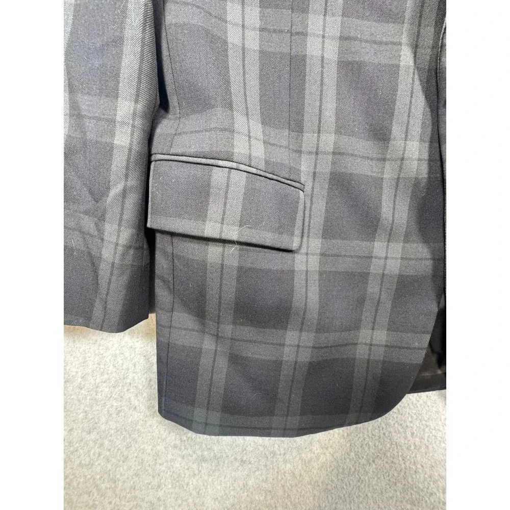 Jos A Bank Mens Plaid Tuxedo Jacket Black Satin Lapel Formal Blazer Wool Blend